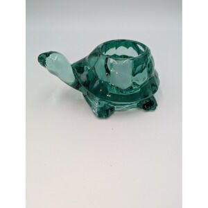 Vintage Indiana Glass Turtle Votive Holder Teal Green Figurine Trinket Dish